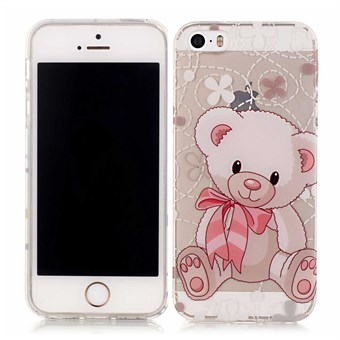 Kesäinen silikonikuori läpinäkyvä M. kuviot iPhone 5 / iPhone 5S / iPhone SE 2013 vaaleanpunainen karhu