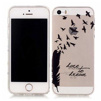 Kesäinen silikonikuori läpinäkyvä M. kuviot iPhone 5 / iPhone 5S / iPhone SE 2013 musta höyhen