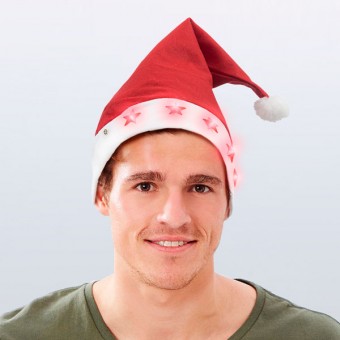 Joulupukin hattu LED-valotähdillä