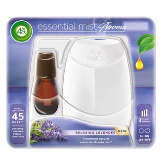 Air Wick sähköinen ilmanraikastin + Essential Mist -täyttö - Rentouttava laventeli - 20 ml