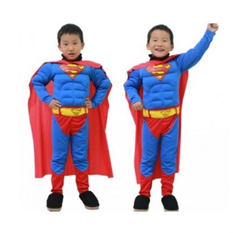 Superman Deluxe -asu - Lapset - Sis. Kasvonaamio + puku + takki - iso - 130-140 cm