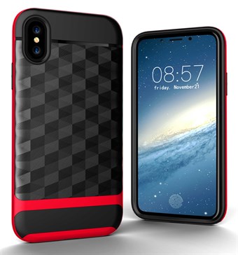 Kiinteä neliömäinen kotelo TPU-muovia ja silikonia iPhone X / iPhone Xs -puhelimelle - punainen