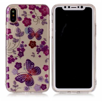 Mukava muotoilukansi pehmeästä TPU-muovista iPhone X: lle / iPhone X: lle - violetit perhoset