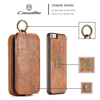 CaseMe Prime -nahkalompakko magneettikotelolla iPhone 6 / iPhone 6s -puhelimille. - Ruskea