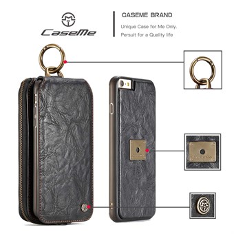 CaseMe Prime nahkainen lompakko magneettikotelolla iPhone 6 / iPhone 6s -puhelimelle - musta