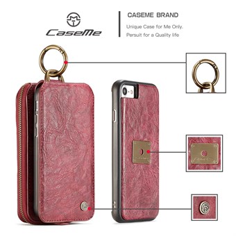 CaseMe pehmeä nahkalompakko suojakuorella iPhone 7:lle / iPhone 8:lle / iPhone SE 2020/2022 - punainen