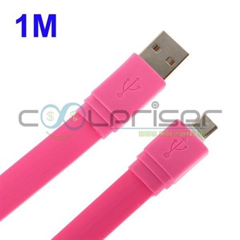 Litteä 1 metrin mikro-USB-kaapeli (magenta)