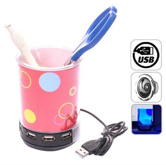 4-porttinen USB-keskitin Kynäpidike LED-valolla ja kaiuttimella