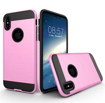 Tyylikäs harjattu suojus TPU-muovia ja silikonia iPhone X / iPhone Xs -puhelimelle - vaaleanpunainen
