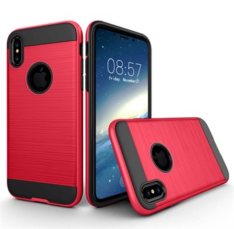 Tyylikäs harjattu suojus TPU-muovia ja silikonia iPhone X / iPhone Xs -puhelimelle - punainen
