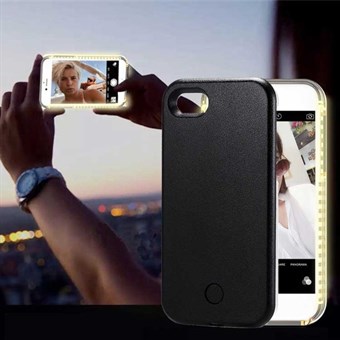 LED-valolla varustettu selfie-suojus iPhone 8 Plus / 7 Plus -puhelimeen - musta