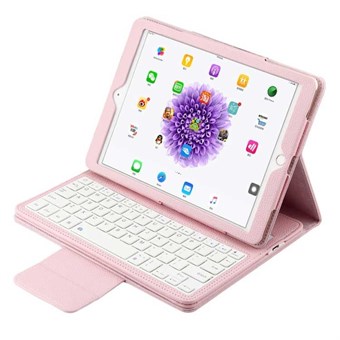 Kotelo PU-nahkaa, Bluetooth-näppäimistö ja muovinen suojus iPadille - vaaleanpunainen