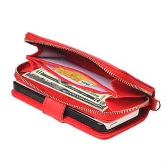 Lanyard vetoketjullinen mega lompakkokotelo iPhone 5 / iPhone 5S / iPhone SE 2013 - punainen