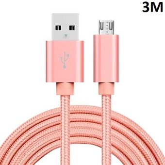 Laadukas nyloninen Micro USB -kaapeli Rose Gold - 3 metriä