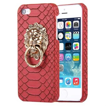 Käärmeennahkainen nahkapäällinen iPhone 5 / iPhone 5S / iPhone SE 2013 - punainen