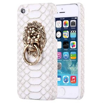 Käärmeennahkainen nahkapäällinen iPhone 5 / iPhone 5S / iPhone SE 2013 - Valkoinen