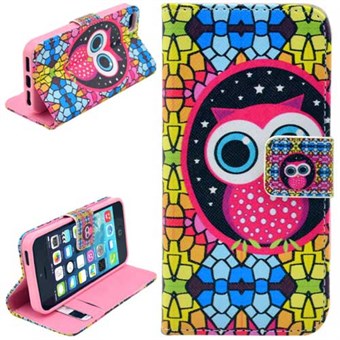 Stand Card Lompakkokotelo iPhone 5 / iPhone 5S / iPhone SE 2013 - Funky Owl