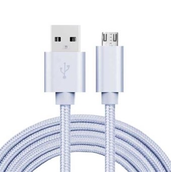 Laadukas Nylon Micro USB -kaapeli, hopea - 3 metriä