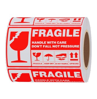 Fragile Handle With Care" Lähetystarra - 7 x 14 cm x 300 Tarraa - 1 kpl