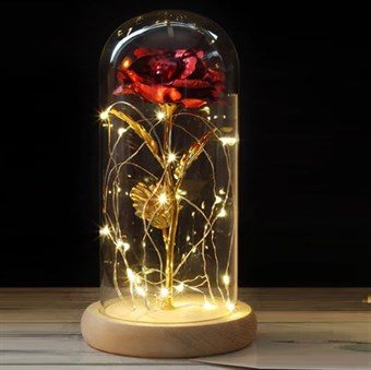 24 karaatin kullattu ruusu LED-valolla - koristekukka