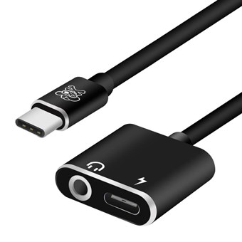 HAT Prince USB Type-C - 3,5 mm Jack Aux Audio + Type-C naaraslatausportin kaapelisovitin - musta