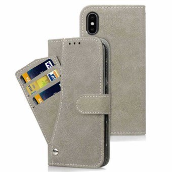 Nahkakotelo iPhone XS Maxille korttitelineellä - harmaa