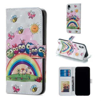 Lovely lyhyt lompakkokotelo iPhone XR - Owl Family