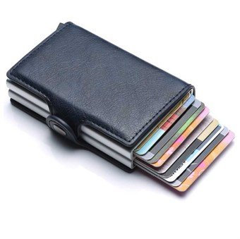 ISafe 2.0 Double nahkainen korttiteline luottokorteille - tummansininen