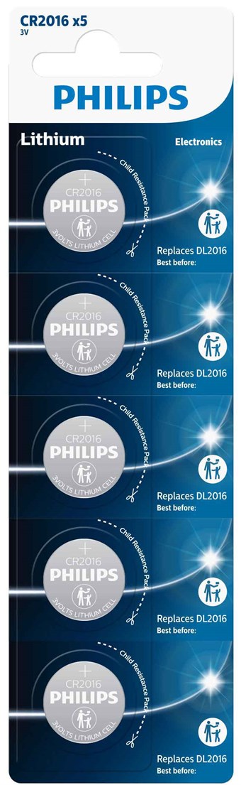 Philips Lithium CR2016 - 5 kpl