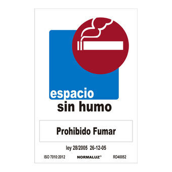 Kyltti Normaluz Espacio sin humo, prohibido fumar PVC (30 x 40 cm)