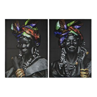 Maalaus DKD Home Decor S3013642 Kangas Afrikkalainen nainen Siirtomaatyylinen (50 x 1,8 x 70 cm) (2 osaa)