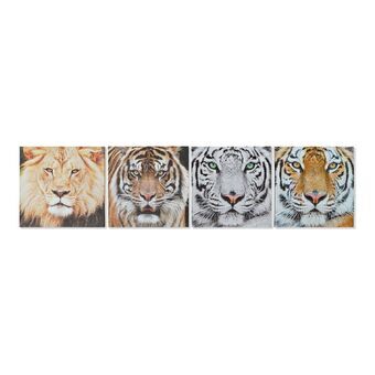 Maalaus DKD Home Decor Tiger Kangas Tiikeri Siirtomaatyylinen (40 x 1,8 x 40 cm) (4 osaa)