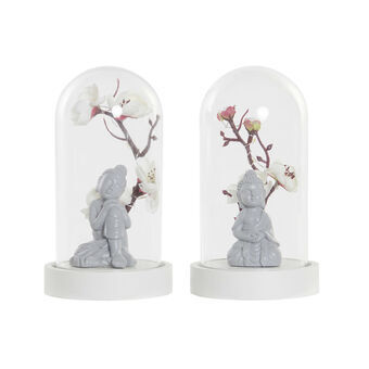 Pöytälamppu DKD Home Decor Kristalli Harmaa Buddha Polyetyleeni Valkoinen Hartsi (9.5 x 9.5 x 16 cm) (2 pcs)