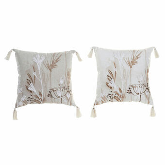 Tyyny DKD Home Decor Beige Polyesteri Valkoinen Gėlės (45 x 10 x 45 cm) (2 osaa)