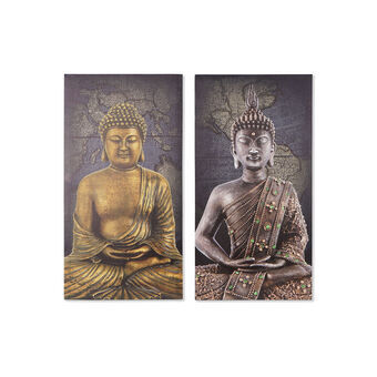 Maalaus DKD Home Decor Kangas Puu MDF Buddha (2 pcs) (40 x 1.8 x 80 cm)