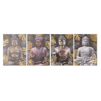 Maalaus DKD Home Decor Kangas Puu MDF Buddha (4 pcs) (50 x 1.8 x 70 cm)