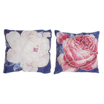 Tyyny DKD Home Decor Sininen Pinkki Polyesteri Kukka (2 pcs) (45 x 10 x 45 cm)