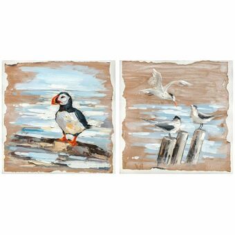 Maalaus DKD Home Decor Linnut Välimeren (45 x 2,7 x 45 cm) (2 osaa)