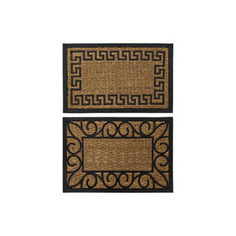 Kynnysmatto DKD Home Decor Musta Ruskea Kumi Kookos 2 osaa (60 x 40 x 0,5 cm)