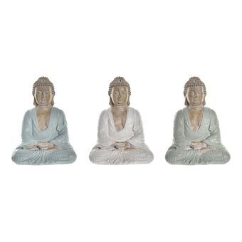 Koristehahmo DKD Home Decor Sininen Buddha Valkoinen Vihreä Hartsi (13,5 x 9,5 x 18,5 cm) (3 osaa)