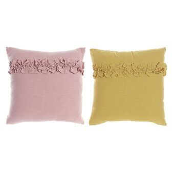 Tyyny DKD Home Decor Pinkki Polyesteri Pellava Keltainen Rayonista (45 x 10 x 45 cm) (2 osaa)