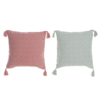 Tyyny DKD Home Decor Pinkki Polyesteri Puuvilla Mintunvihreä Alumiini Vihreä Hapsu (45 x 10 x 45 cm) (2 osaa)