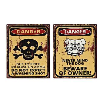 Seinäkoriste DKD Home Decor Danger Metalli Varoitukset (20 x 1 x 25 cm) (2 osaa)