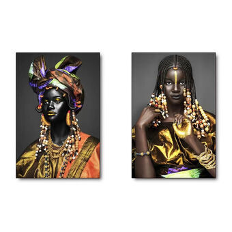 Maalaus DKD Home Decor Siirtomaatyylinen Afrikkalainen nainen (50 x 2 x 70 cm) (2 osaa)