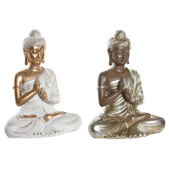 Koristehahmo DKD Home Decor Hopeinen Kullattu Buddha Hartsi Itämainen (20 x 12,3 x 25,5 cm) (2 osaa)