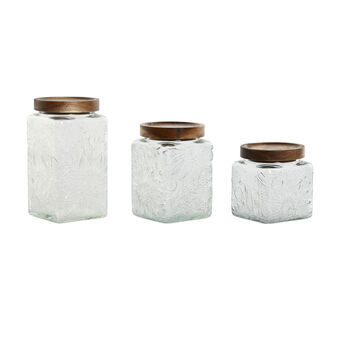 3 purkkia Home ESPRIT Luonnollinen Kristalli Akaasia 500 ml 750 ml 1 L 9,5 x 9,5 x 17,5 cm