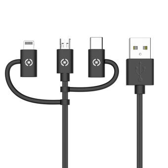 USB-kaapeli - Micro-USB ja USB C Celly USB3IN1BK Musta 1 m