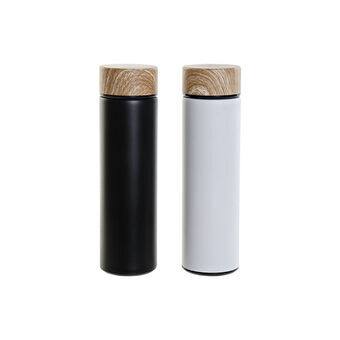 Ruostumattomasta teräksestä tehty termospullo DKD Home Decor Suodatin Musta Valkoinen Bambu (550 ml) (2 osaa)