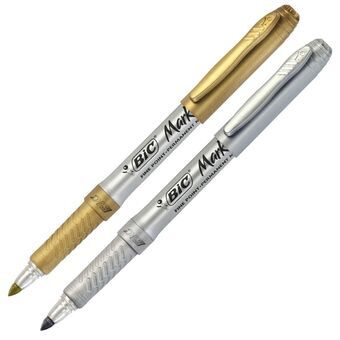 huopakärkiset kynät Bic Marking Kulta Hopea 1,7 mm (12 osaa)