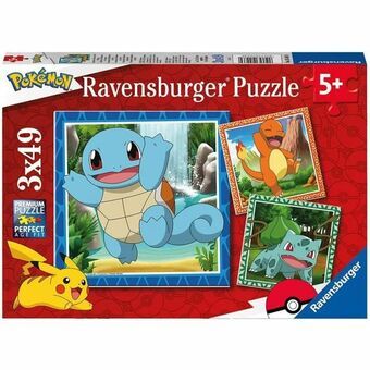 3 palapelin setti Pokémon Ravensburger 05586 Bulbasaur, Charmander & Squirtle 147 Kappaletta